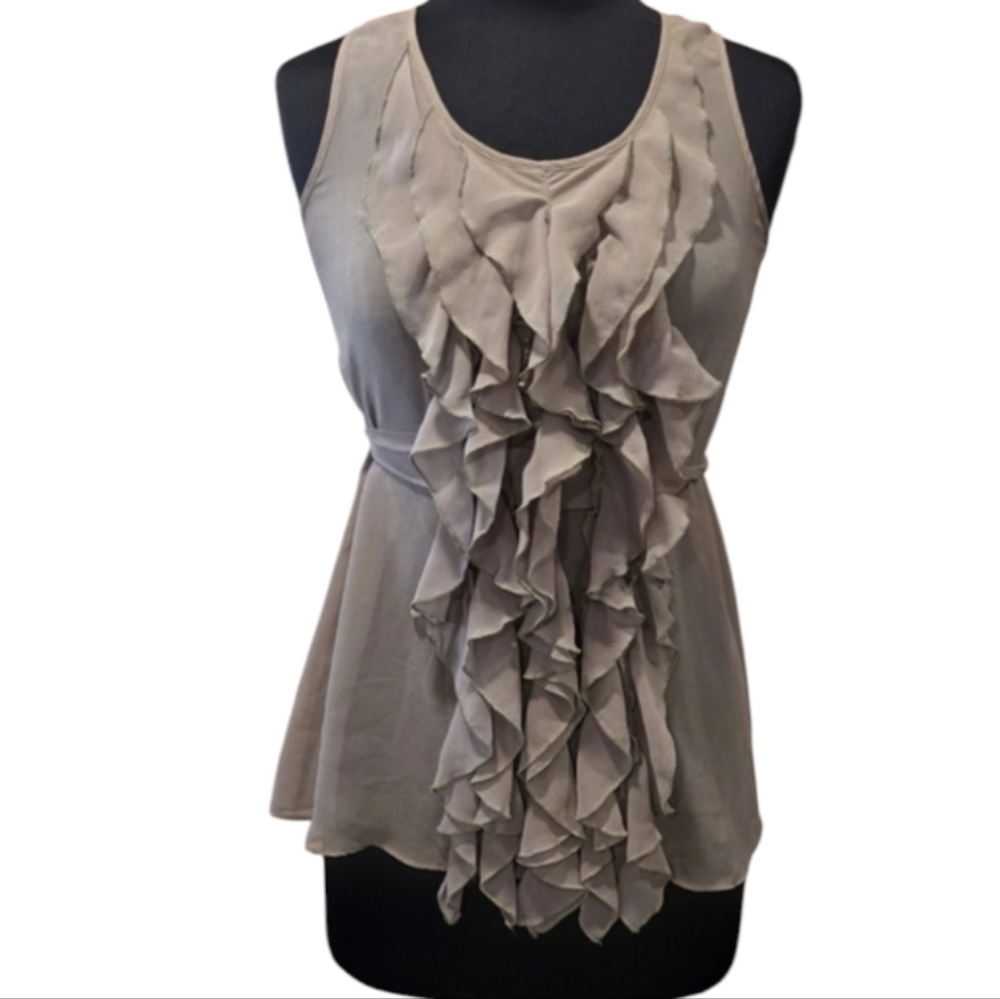 Vintage 2000s Esley Ruffle Tank Bohochic Y2K Shabby Chic Taupe Ruffled Blouse